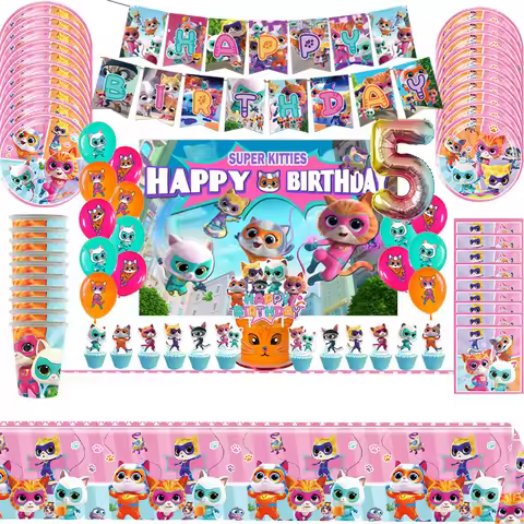 Disney Cartoon Superkitties Birthday Party Decoration Super Kitties Tableware Balloon Cake Topper Pa