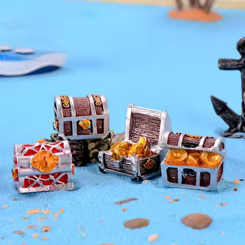 4pcs Treasure Chest Box, Fish Tank Aquarium Decoration Cartoon Treasure Box Mini Resin Underwater Or