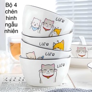 Bộ 4 chén sứ hình mèo Life 11.5x6cm – chén sứ dễ thương chén ăn cơm phong cách Hàn Nhật