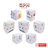 3 Way Multi Adapter Plug with Switch / Neon Light - 2 & 3 Pin Friendly