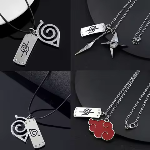 Anime Konoha Leather Necklace Akatsuki Red Cloud Pendant Anime Accessories Cosplay Akatsuki Itachi C
