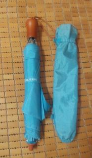 SHISEIDO 資生堂 晴雨兩用折傘 木手柄湖水藍遮陽傘~