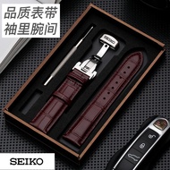 2024 High quality▨ 蔡-电子1 Seiko watch strap genuine leather first layer cowhide for men and women SEIKO green water ghost sports watch strap butterfly buckle accessories 20MM