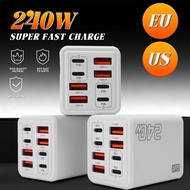 PD QC Multi-protocol Compatible GaN Power Charger - 240W 8 Ports Mixed USB Type-C Wall Plug - US/EU 