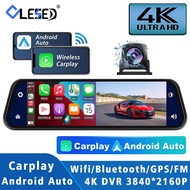 10 Inch 4K 2160P Car DVR Carplay Android Auto 5G WIFI GPS Dash Cam BT FM Dashcam Camera Stream RearView Mirror Drive Recorder