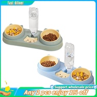 In stock-Double Dog Cat Bowls with Water Dispenser Tilted Cat Food Dishes for Pet Easily Detached Wet and Dry Food Bowl