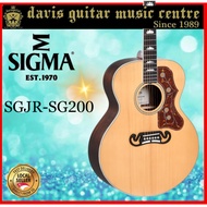 Sigma SGJR-SG200 Acoustic Guitar Jumbo Solid Adirondack Spruce and Solid Indian Rosewood side and ba
