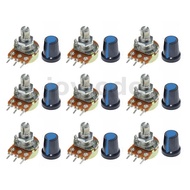 9Pcs/Set WH148 Potentiometer Resistor with Nuts and Potentiometer Button Cap Adjustable Knob for B1K