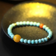 MUCMXG原矿绿松石单圈佛珠手串原创DIY搭配蜜蜡饰品女手链简约款 绿松石4MM蜜蜡手链 周长17CM