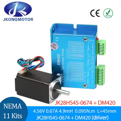 Jkongmotor Nema11 Stepper Motor Kit Hybrid Stepping Motor 2 Phase 0.67A 9.5Ncm 28x45mm + DM420 for D