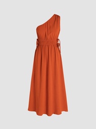 Cider Asymmetrical Neck Knotted Maxi Dress