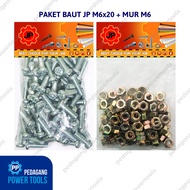 PACKAGE OF 2 SET NUT BOLT 6x20 JP M BOLT 6 x 20 MM NUT M6 SCREWS CONTENTS 100 PCS