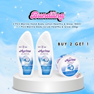 Bundling Marina UV White Healthy & Glow 2PCS Hand & Body Lotion 185ml + 1PCS Body Scrub 200gr Buy 2 