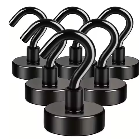 6PcsNeodymium Iron Boron Magnet Black Magnetic Small Hook 16mm Metal Strong Magnet Rotatable No-Dril