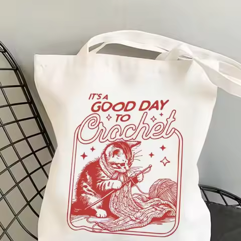 Its A Good Day To Crochet Cat Tote Bag Library Book Bag Booktrovert Tote Bag Book Lover Tote Bag Can