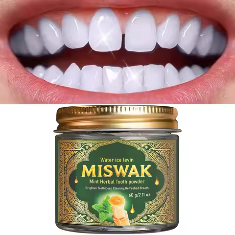 Miswak Mint Herbal Tooth Powder - Deep Cleansing, Teeth Brightening & Fresh Breath with Collagen & H