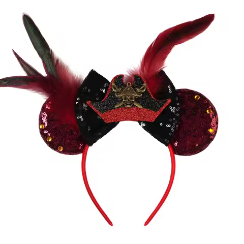 Skull Crossbones Pirate Mickey Mouse Ear Headband Women Adult Cosplay Halloween Hairband Festival Pa