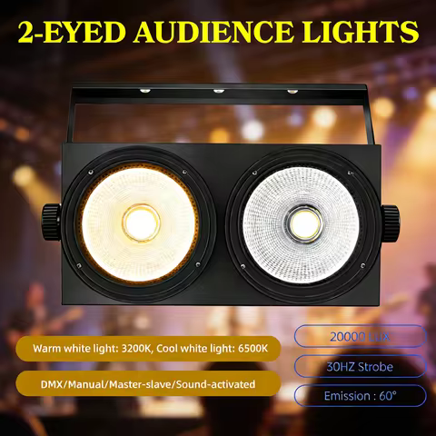 2PCS 200W Wash Par Light 6500K CT Stage Strobe Lighting 2COB Audience Floodlight DMX/Music Control F