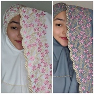 set telekong dan kain dewasa cotton silk plain sulam keliling hantaran nikah mardhiah putih cream hi