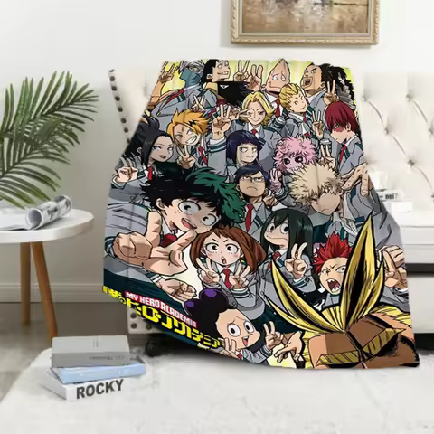 My Hero Academia Plaid Manga Hawk Spring Manga Blanket Fleece Decoration Bakugo Throw Blankets for B