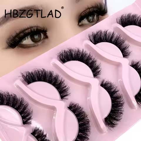 HBZGTLAD New Cat Eye Lashes 5 pairs 3D Faux Mink Eyelashes Winged Fluffy Fake Lashes Soft Natural lo