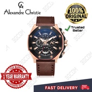 100%original Alexandre Christie AC 9601 MC LBRBA Chronograph Men Black Dial Brown Leather Strap Men Watch 【Latest Style】