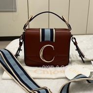 CHLOE MINI CHLOE C 條紋織帶拼小牛皮 手提包 斜背包 焦糖棕 正品 二手精品