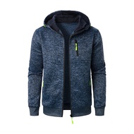 Men Fall Winter Coat Hooded Long Sleeves Elastic Cuffs Jacquard Knitted Cardigan Zip-up Solid Color 