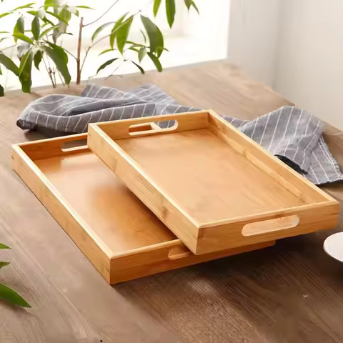 New Rectangular Storage Tray household Solid Wood Storage Plate Bamboo Water Cup Plate Dried Fruit W