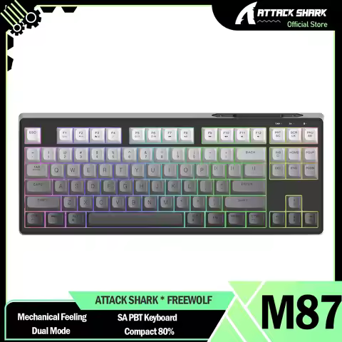 ATTACK SHARK FREEWOLF M87 80% Wireless Gaming Keyboard, TKL LED Rechargeable Mechanical Feeling SA P