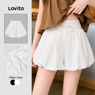 Lovito Casual Shorts Plain Bow Draped Shorts for Women Plus Size Friendly L88AD101 Lovito Casual Sel