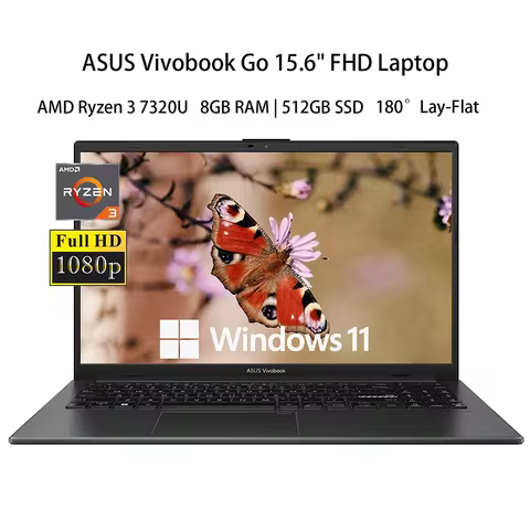 ASUS Vivobook Go 15.6" FHD Laptop, 2024 Newest Business Laptop, AMD Ryzen 3 7320U, 8GB RAM, 512GB SS