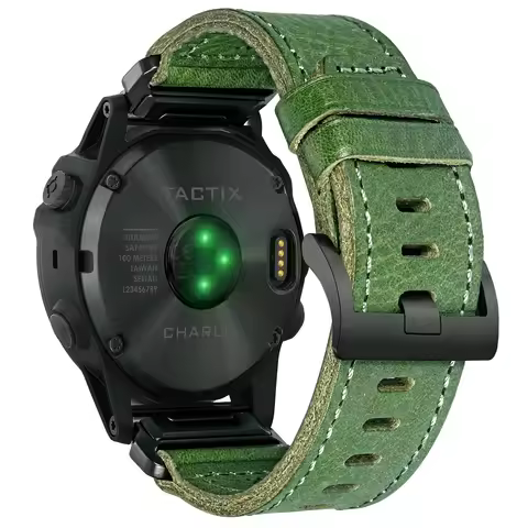 Hemsut Quickfit Garmin Watch Bands Green Leather Strap Bracelet For Fenix 7 6 5 MARQ Instinct Tactix