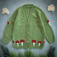 Mushrooms 成人款針織外套，手工編織刺繡針織外套