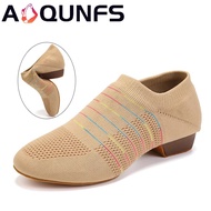 【Upgrade Your Style】 Aoqunfs Dance Shoes Women Slip On Low Heel Dance Shoes Soft Knitting Latin Shoes Indoor/outdoor Comfy Shoes Practice Jazz Shoes