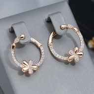 Wbmqda Unique Crystal Flower Women's Drop Earrings 585 Rose Gold Color With White Natural Zircon Gir
