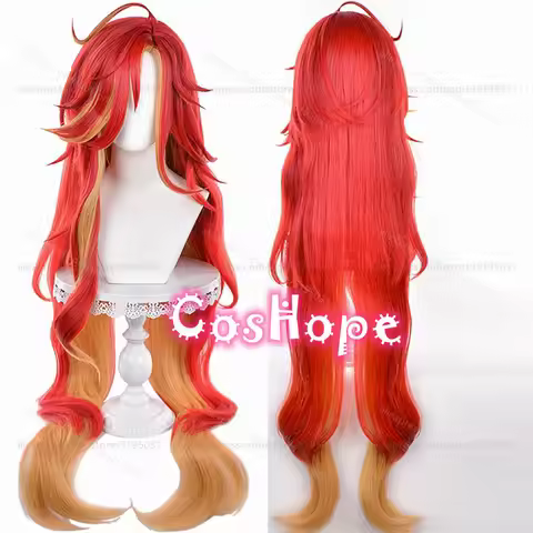 Pyro Archon Mavuika Cosplay Wig 115cm Long Curly Wave Wig Red Yellow Mixed Wig Cosplay Anime Heat Re