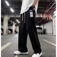 【READY STOCK】ProMan seluar slack hitam lelaki men's Drawstring Leggings Straight Loose Waffle unisex