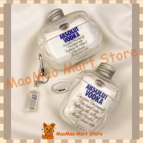 Absolut Vodka 3D Creative Transparent Airpods Case Cover With Keychain For Apple Airpod 4 Pro 2 Pro 