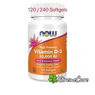 EXP 07/2028, Now Foods, Vitamin D-3, 10,000 IU, 120 /240 Softgels, Vitamin D3 10000IU