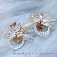 [Premium Beige Bridal Wrist Flower Fresh Bridesmaid Sister Group Hand Flower Super Fairy Beautiful G