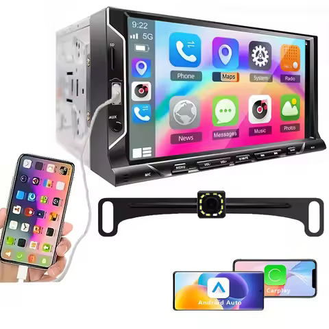 7 Inch Double Din Car Stereo Support Apple CarPlay Android Auto Mirror Link Capacitive Touchscreen M