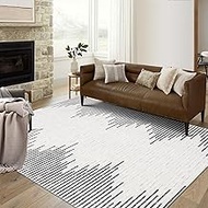 Washable Area Rugs 8x10 Rugs, Abstract Solid Large Rugs for Living Room, Stain Resistant Striped Geo
