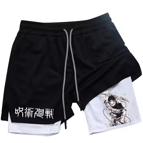 Anime shorts Toji printed men's GYM casual sports shorts fitness running mesh 2-in-1 sports shorts