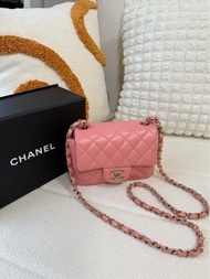 Chanel Mini Square Classic Flap Bag 珊瑚粉方胖子