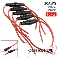 CHIHIRO11Z9D 1/10Pcs Glass Fuse Holder, with 20AWG Wire Cable 5*20mm 6*30mm Fuse Casing,  250V Fuses
