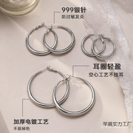 2025 High-End Earrings Tassel Circle Sterling Silver Simple Plain Circle New Style Hot-selling Wide 