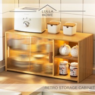 LullaHome Minimalist Muji Nordic Bamboo Sliding Door Kitchen Cabinet Pantry Countertop Retro Storage