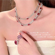 Gemstone Christmas Red Necklace Burmese Valley Bracelet Plating Stone 18k Gold Pigeon Set Wheat Ear 
