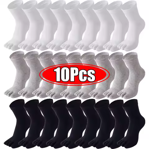 10Pcs=5Pairs Comfortable Five Fingers Socks Men Cotton Tabi Toe Socks Crew Breathable Sports Running